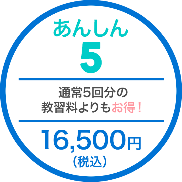 あんしん5 通常5回分に追加される追加料金よりもお得! 16,500円(税込)